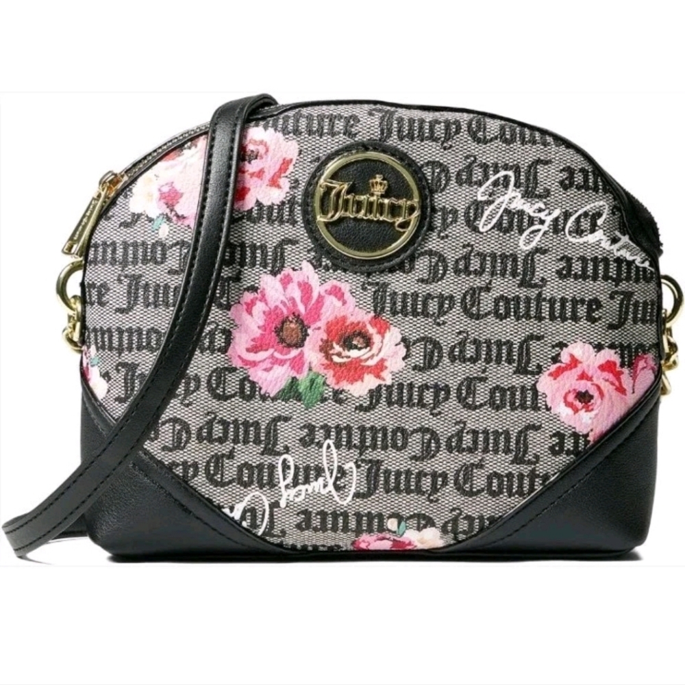 Juicy Couture Black and Pink Floral Crossbody Bag
